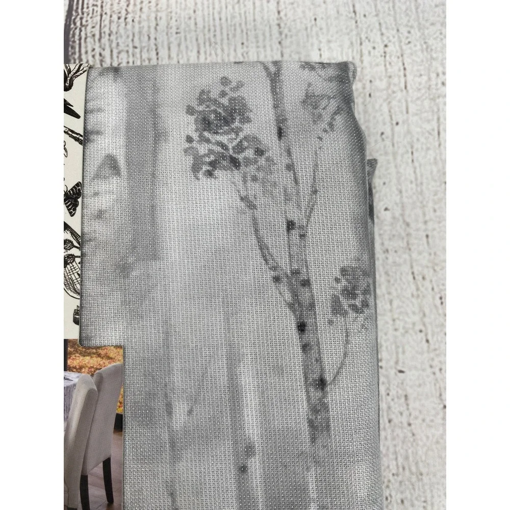Tahari Home Tablecloth 60x144 Gray Ghost Birch Forest Metallic Oblong Halloween